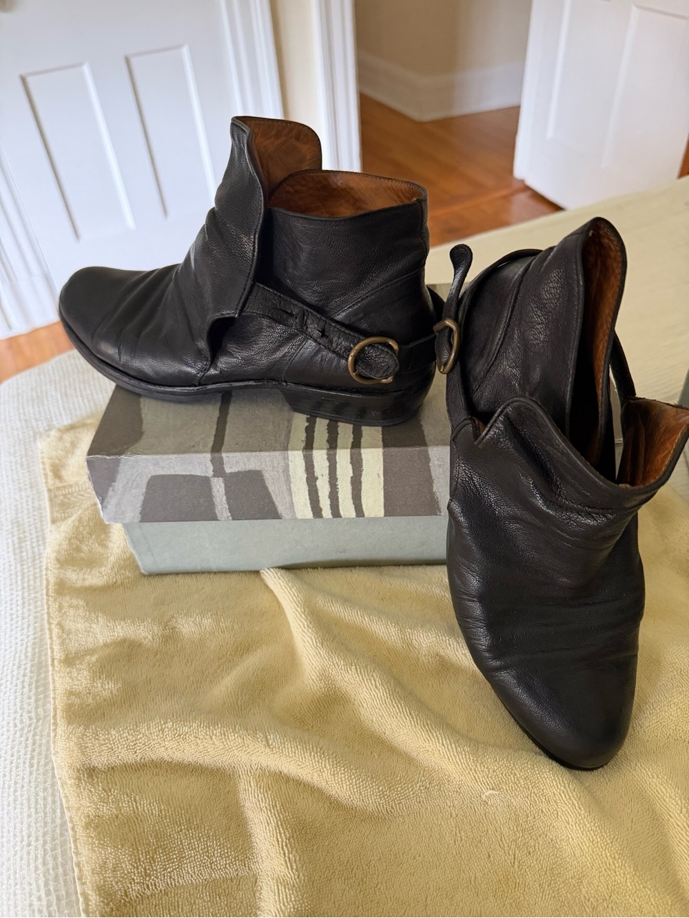 Fiorentini + Baker Dark Brown Leather Ankle Booties with Side Ring Detail